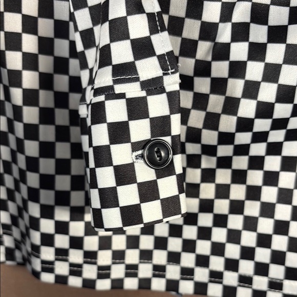 Vintage 80’s polyester Black and White Checkered Button-Up Shirt 36” chest‎ H1 - Picture 5 of 5